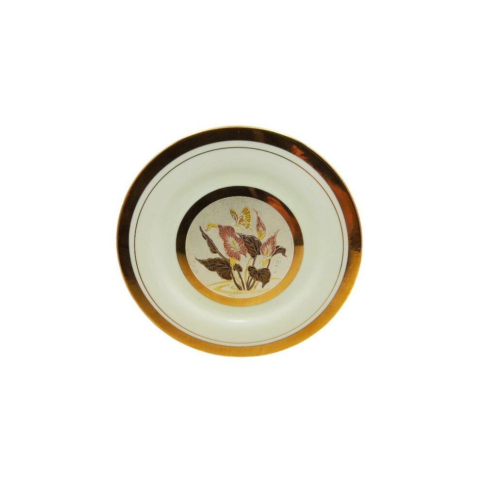 Vintage The Art Of Chokin Japan Floral Gold Trim Decorative Plate